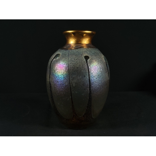 158 - Signed iridescent glass vase, 18cms in height