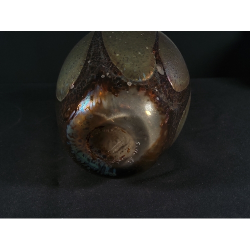 158 - Signed iridescent glass vase, 18cms in height