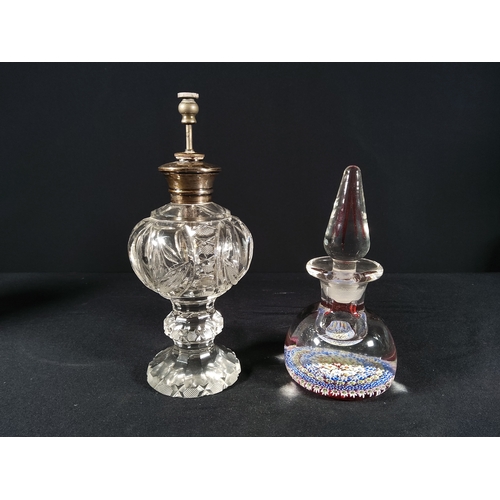 160 - Antique cut glass and silver atomiser and Mille Fiori bottle and stopper