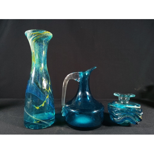 161 - M'Dina tall vase and small vase with Whitefriars jug, largest piece being 24cms in height