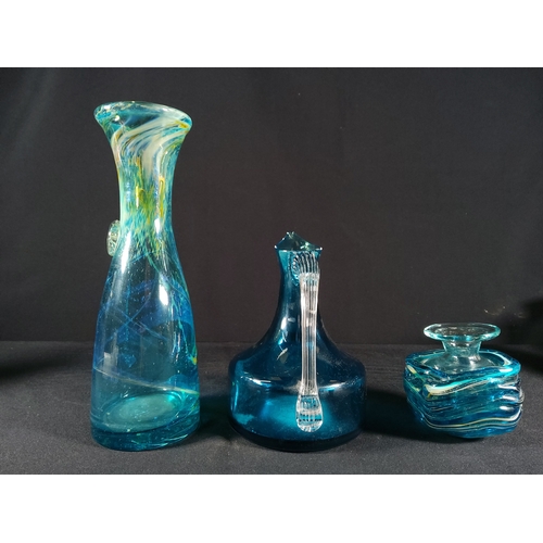 161 - M'Dina tall vase and small vase with Whitefriars jug, largest piece being 24cms in height