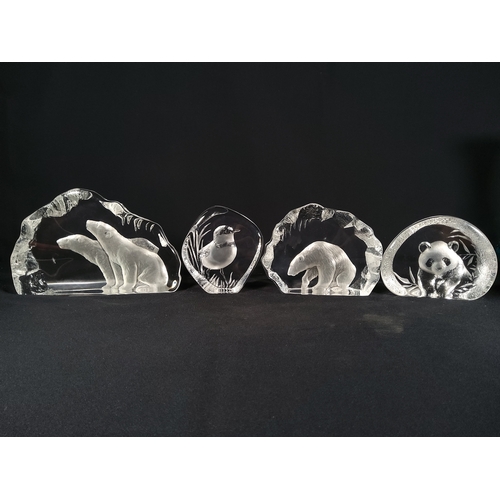 164 - 4 signed swedish glass animal plaques