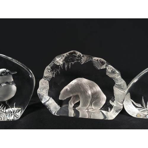 164 - 4 signed swedish glass animal plaques