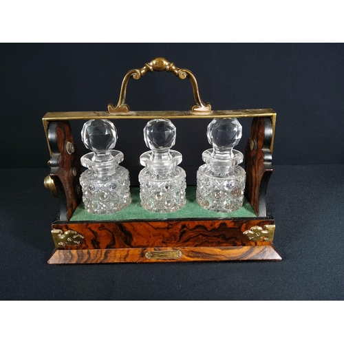 188 - antique oak cased 3 bottle tantalus