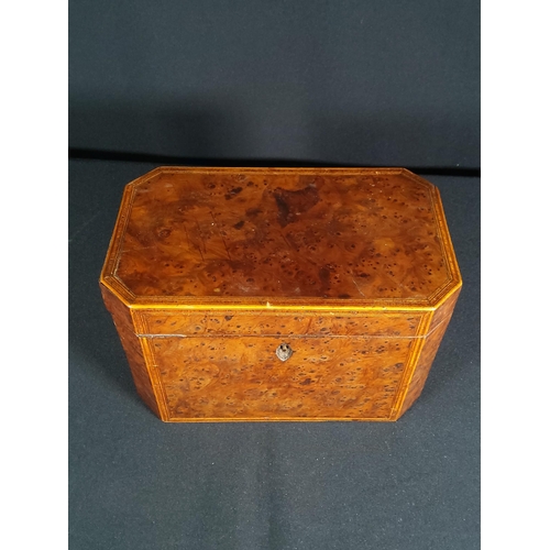 192 - Antique cross banded tea caddy, 12 x 19 x 11cms