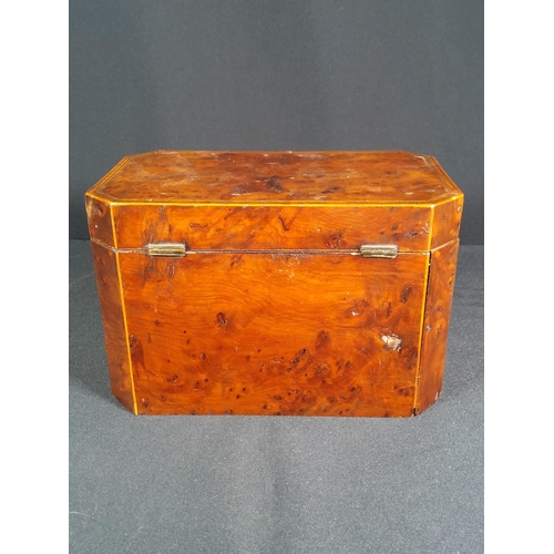 192 - Antique cross banded tea caddy, 12 x 19 x 11cms