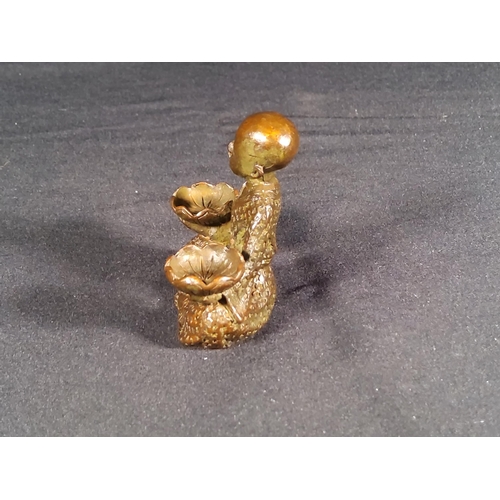 198 - Cast bronze oriental boy with baskets, 5.5cms in height