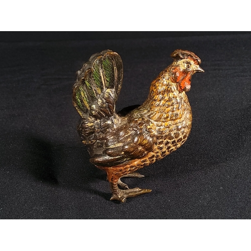 199 - Antique cold painted cast bronze chicken, 7cms in length and 8cms in height