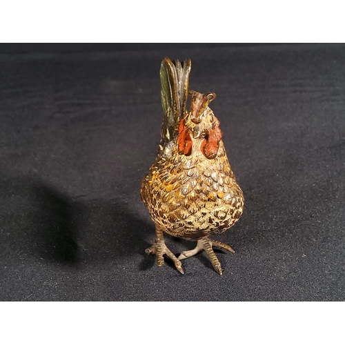 199 - Antique cold painted cast bronze chicken, 7cms in length and 8cms in height