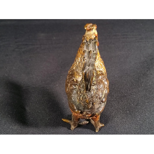 199 - Antique cold painted cast bronze chicken, 7cms in length and 8cms in height