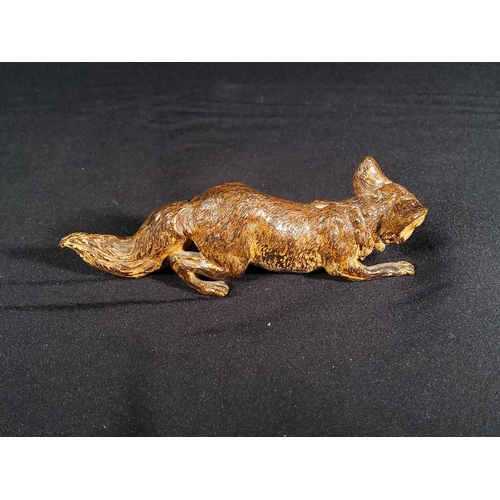 201 - Antique cold painted cast bronze fox, 12cms in length