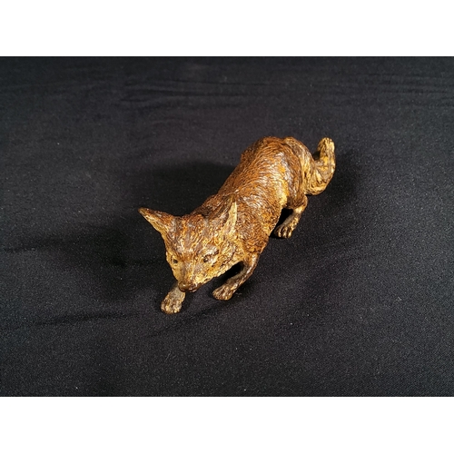 201 - Antique cold painted cast bronze fox, 12cms in length