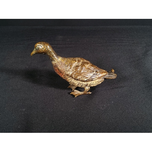 202 - Antique cold painted cast bronze goose, 10cms in length and 8cms in height