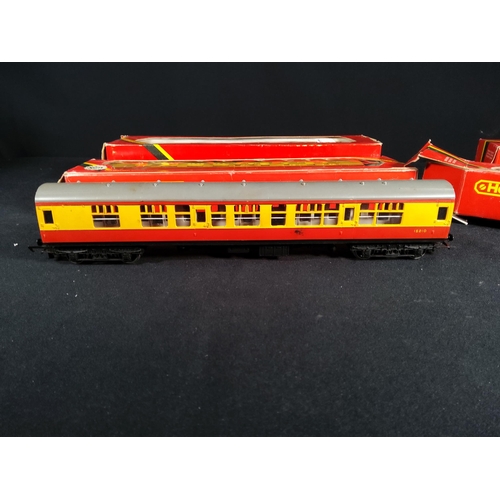 248 - Boxed hornby engine and tender and 3 carriages