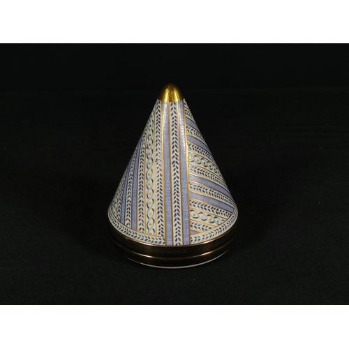 250 - Enamelled conical pot with gilded thimble interior, 8cms in height