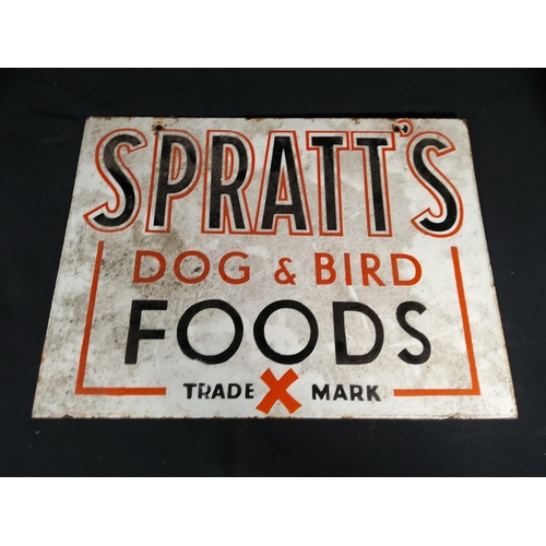 109 - Vintage enamelled double sided Sprats dog and bird food advertising sign, 41 x 31cms