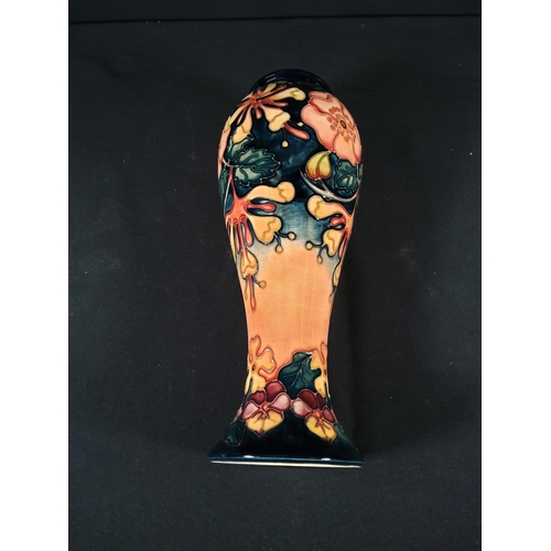 254 - Boxed tall Moorcroft vase with floral pattern initialled JK dated 1993, 28cms in height