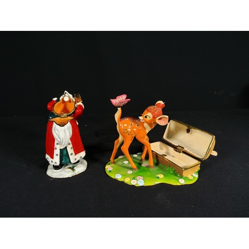 263 - Cast metal enamelled bambi trinket box and santa trinket box