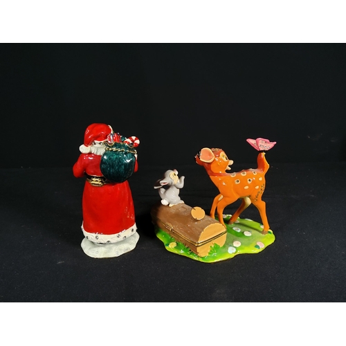 263 - Cast metal enamelled bambi trinket box and santa trinket box