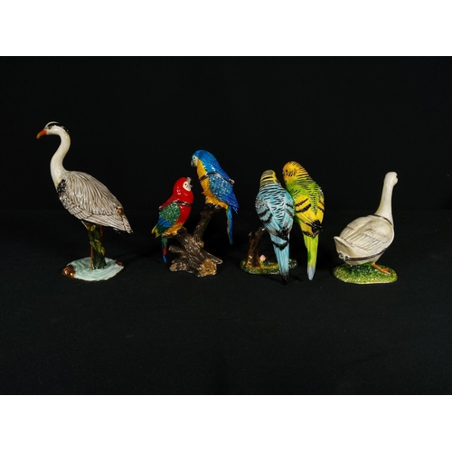 264 - 4 Cast metal enamelled bird trinket boxes