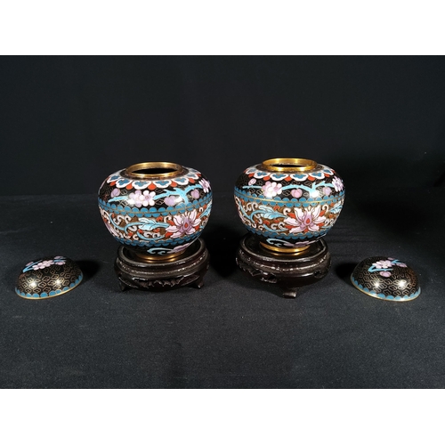 279 - pr of cloisonne ginger jars on stand