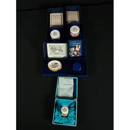 292 - 5 Boxed Halcyon days enamelled pill pots