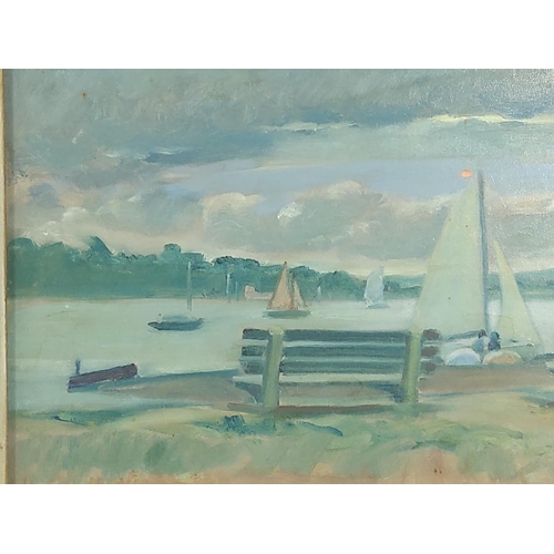 541 - Framed oil on board signed John Donaldson 1984, titled 'Storm over the Hamble River', 45 x 35cms