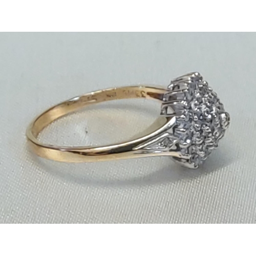 654 - 9ct gold diamond cluster ring, size N