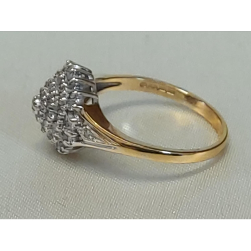 654 - 9ct gold diamond cluster ring, size N