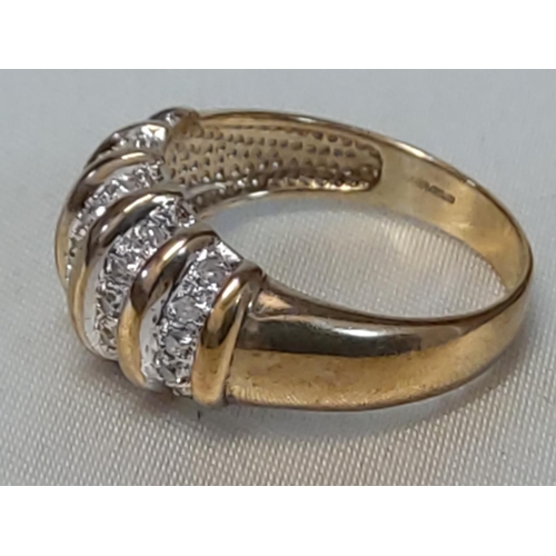 662 - 9ct gold and diamond banded ring, size O