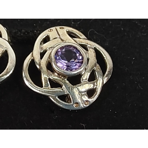 665 - Silver art nouveau style clip on stone set earrings