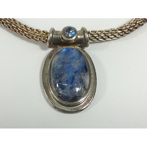 695 - Silver stone set pendant necklace