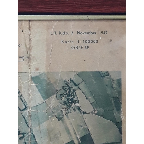 539 - Framed vintage aerial photograph of Merston taken by Luftwaffe 1942, 32 x 39cms