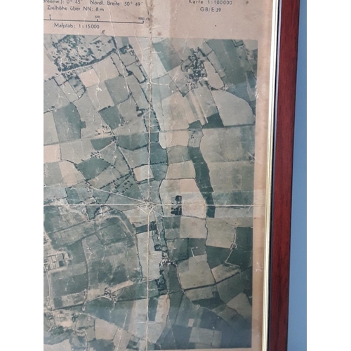 539 - Framed vintage aerial photograph of Merston taken by Luftwaffe 1942, 32 x 39cms