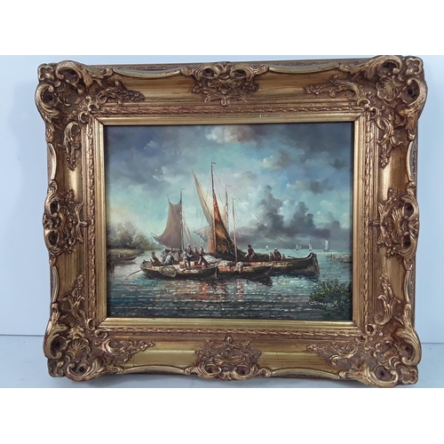 543 - 2 gilt framed Ship pictures, 36 x 31cms