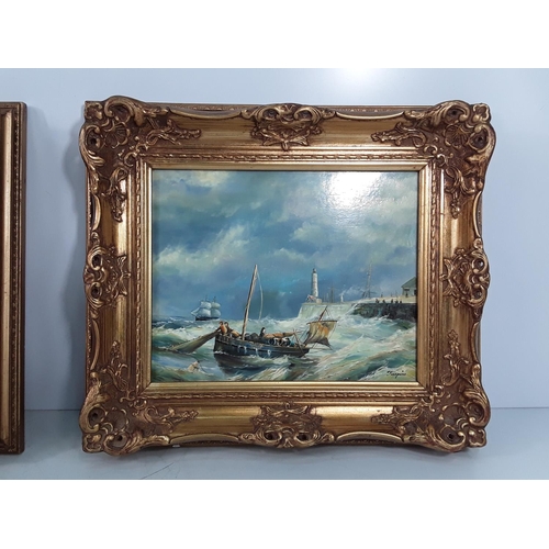 543 - 2 gilt framed Ship pictures, 36 x 31cms