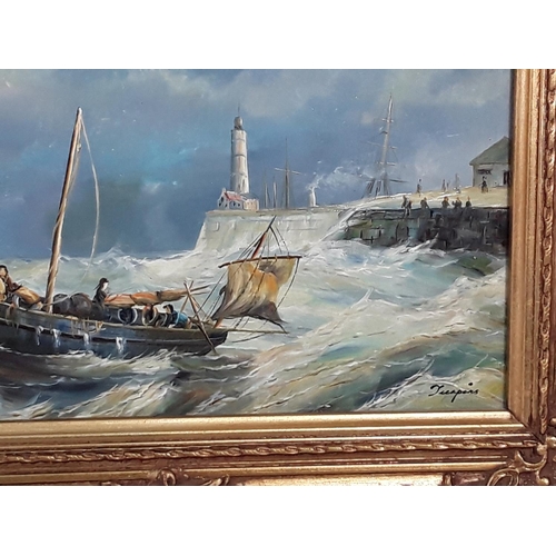 543 - 2 gilt framed Ship pictures, 36 x 31cms