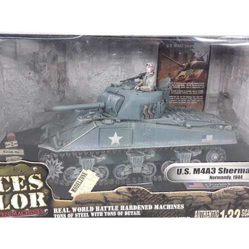 592 - 2 boxed Forces of Valour 1/32 scale, Grant tank desert and Sherman 1944 American & an unboxed Forces... 