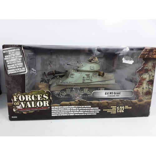 592 - 2 boxed Forces of Valour 1/32 scale, Grant tank desert and Sherman 1944 American & an unboxed Forces... 