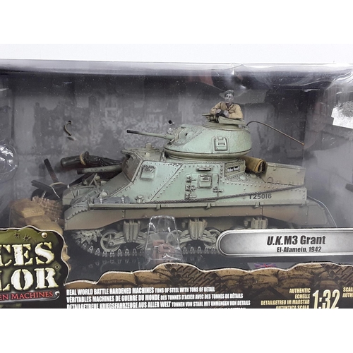 592 - 2 boxed Forces of Valour 1/32 scale, Grant tank desert and Sherman 1944 American & an unboxed Forces... 