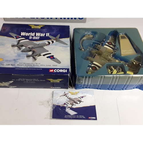 595 - 3 boxed diecast model aircraft, P38J Lighting WWII (98115) US AAF, P47D Thunderbolt WWII MKII (98149... 