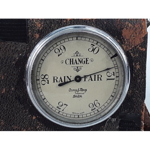 622 - Smiths leather travelling clock and barometer set from Army & Navy Stores, in need of restoration