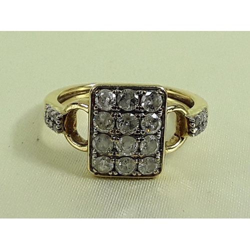 673 - 9ct gold diamond cluster ring, size P, 3.4g gross