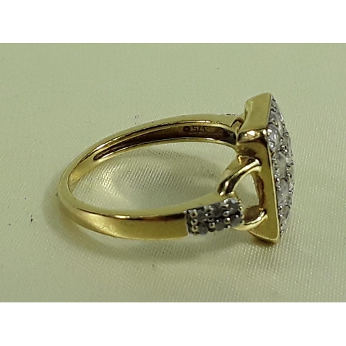 673 - 9ct gold diamond cluster ring, size P, 3.4g gross