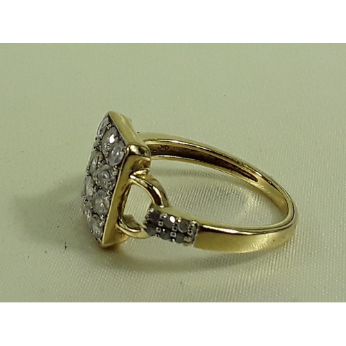 673 - 9ct gold diamond cluster ring, size P, 3.4g gross