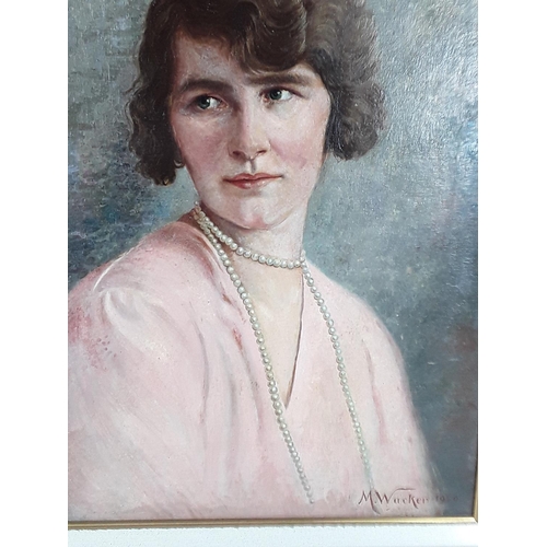 529 - Framed oil on canvas portrait of an aristocratic woman, signed by M. Wacker dated 1929, 78 x 63cms