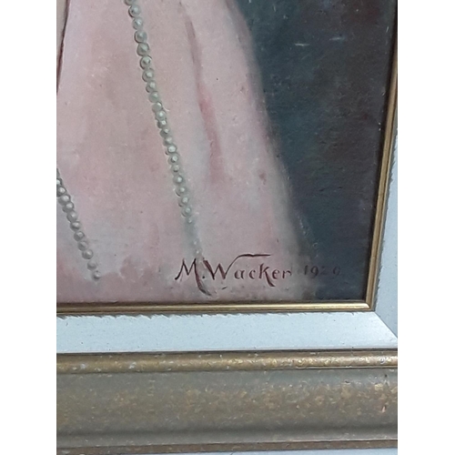 529 - Framed oil on canvas portrait of an aristocratic woman, signed by M. Wacker dated 1929, 78 x 63cms