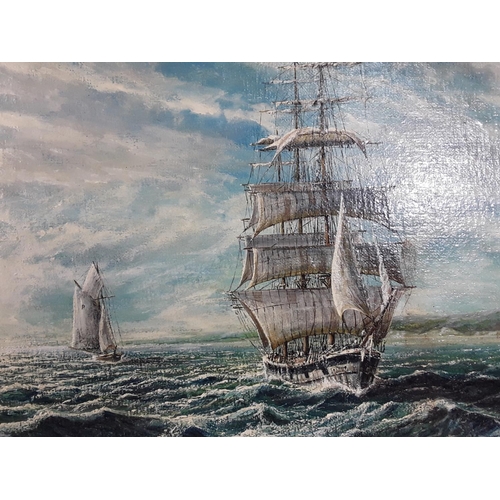 538 - Oil on board Ships at sea, 74 x 65cms