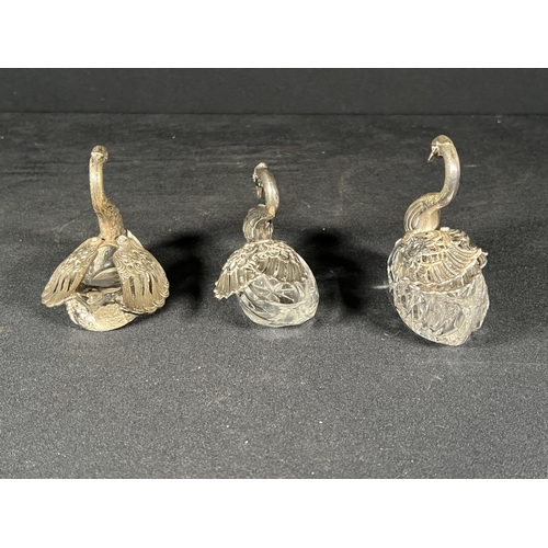 102 - 3 Swan trinket dishes with silver wings and head