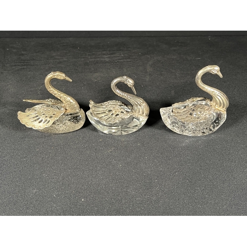 102 - 3 Swan trinket dishes with silver wings and head